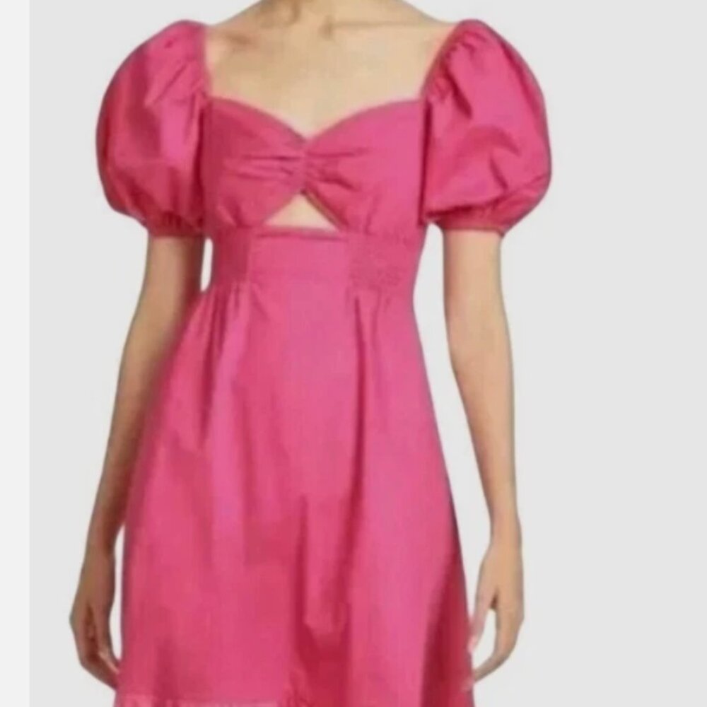 NWT SACHIN & BABI Bri Tie Dye Pink & Orange Midi Dress Puff Sleeves 0 MSRP 395